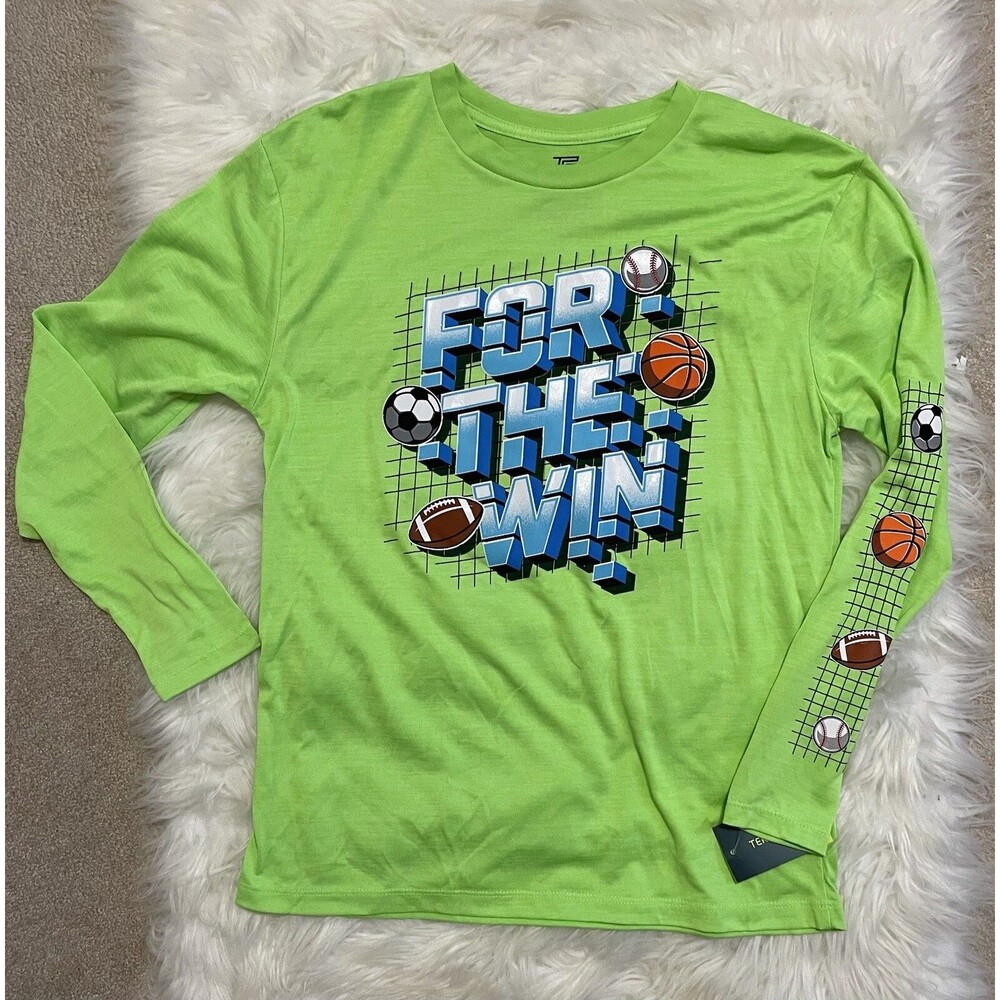 NWT Tek Gear Boy’s XL Long Sleeve Neon Green Sport’s Graphic Shirt Athletic